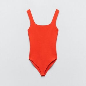 Zara Knit Bodysuit -Piece - Vibrant Coral